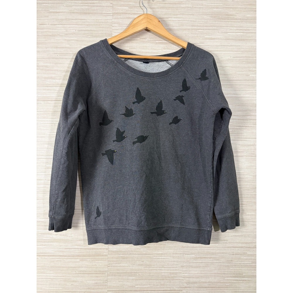 EarthPositive Sweatshirt Womens Medium Dark Gray Bird Flock Print Organic Cotton